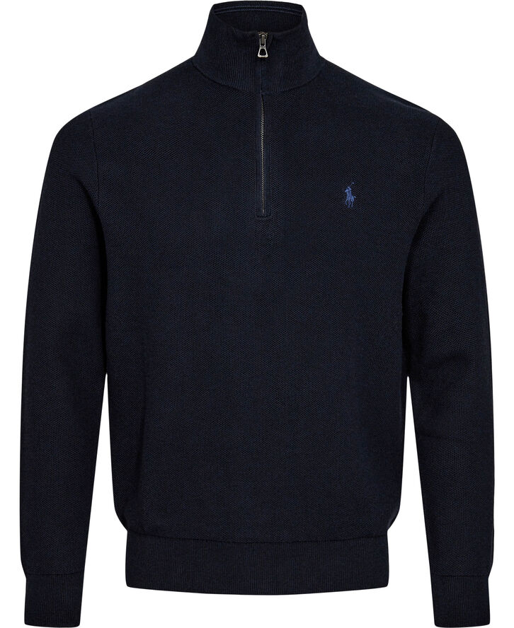 Polo Ralph Lauren Mesh-Knit Cotton Quarter-Zip Sweater Navy htr