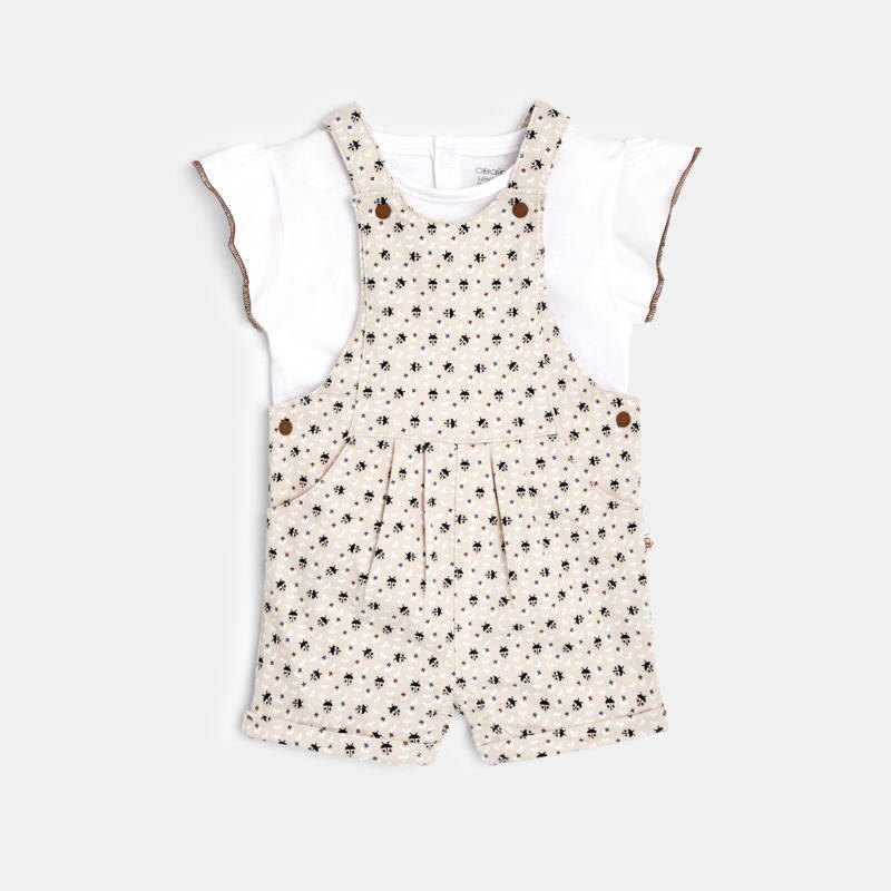 Salopette courte imprimée et t-shirt bleue bébé fille Bleu