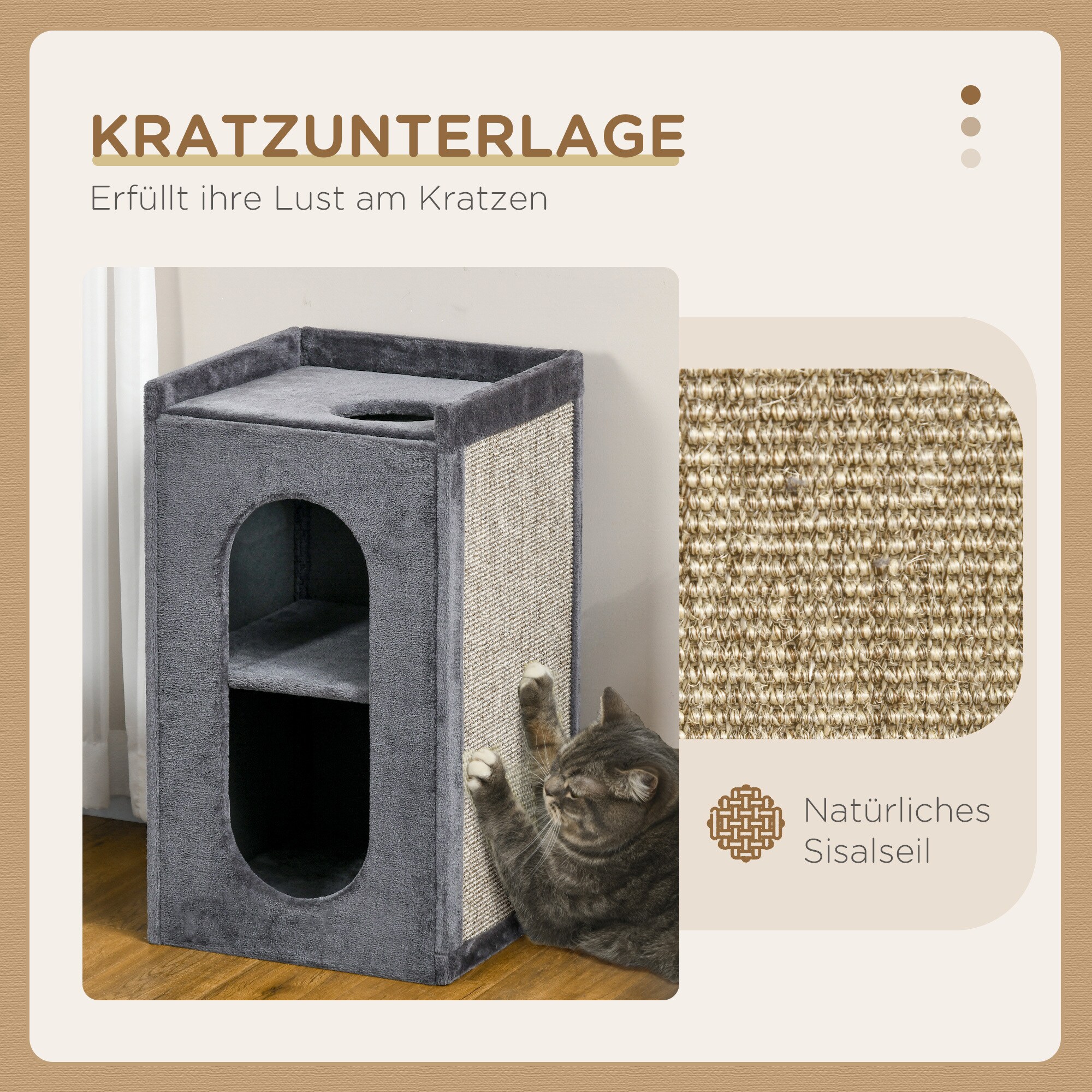 PawHut Kratztonne mit Kratzmatte grau 45L x 45B x 81H cm