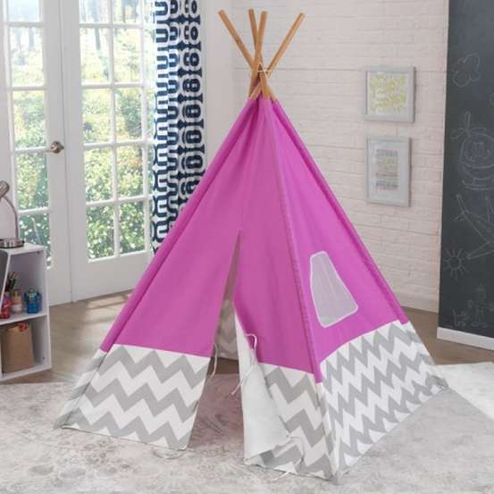 Tipi enfant en toile et bambou rose