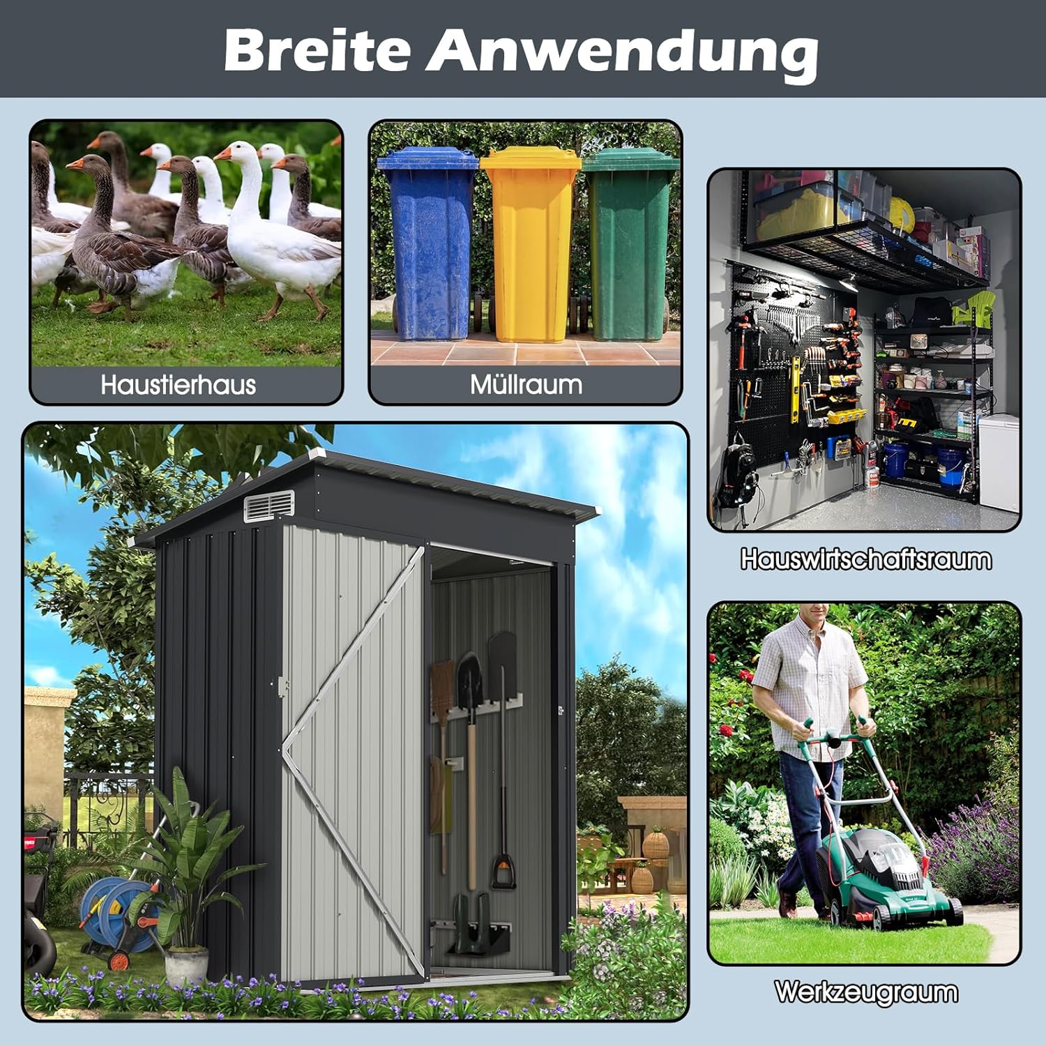 COSTWAY Gartenhaus Metall, 150 x 90,5 x 185 cm | 1,5 m³, Gerätehaus mit Pultdach & Tür, Geräteschuppen abschließbar, Gartenhütte Gartenschuppen, Garten Schuppen Outdoor (Dunkelgrau)