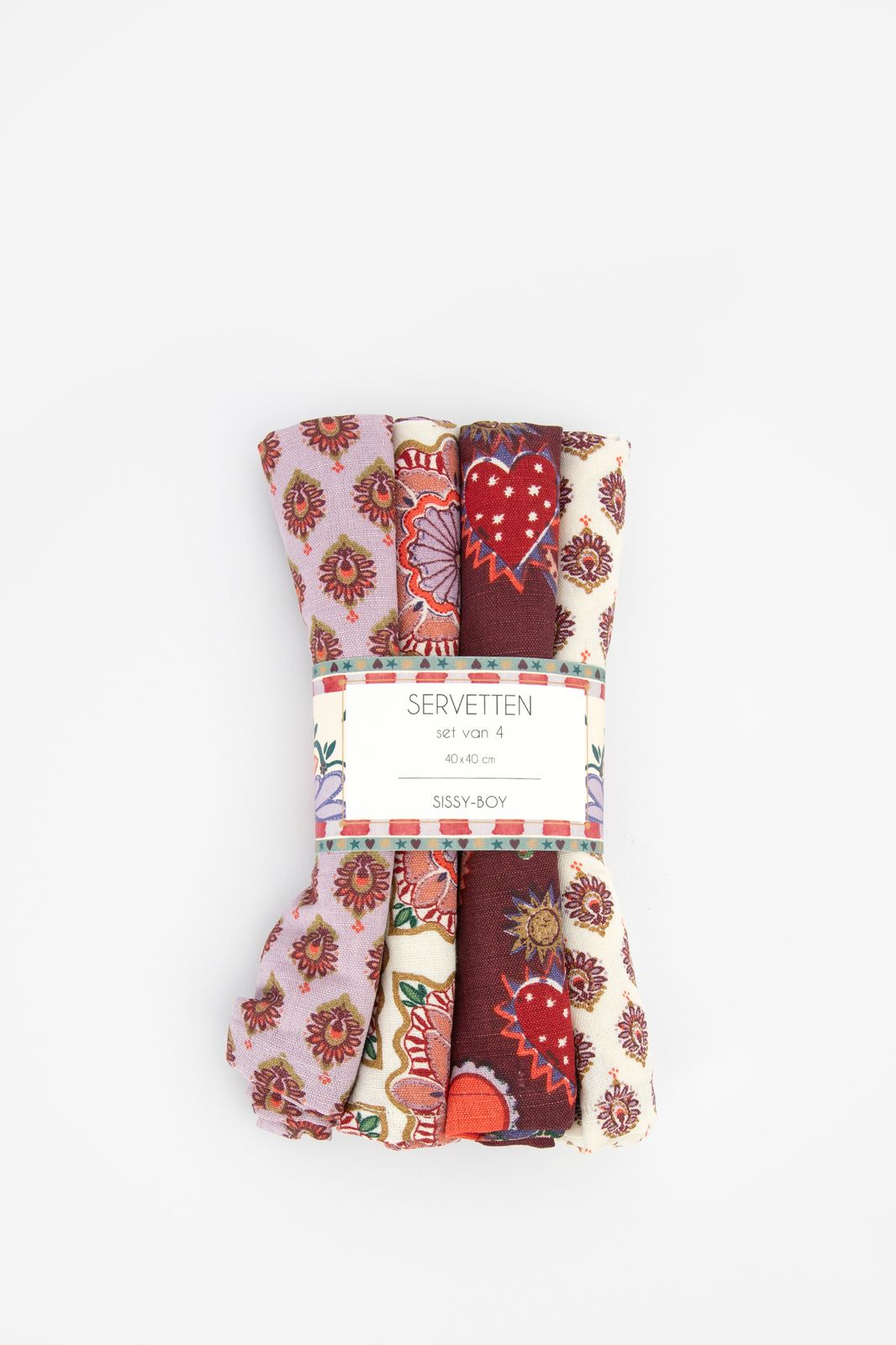 Set van 4 servetten met rode print