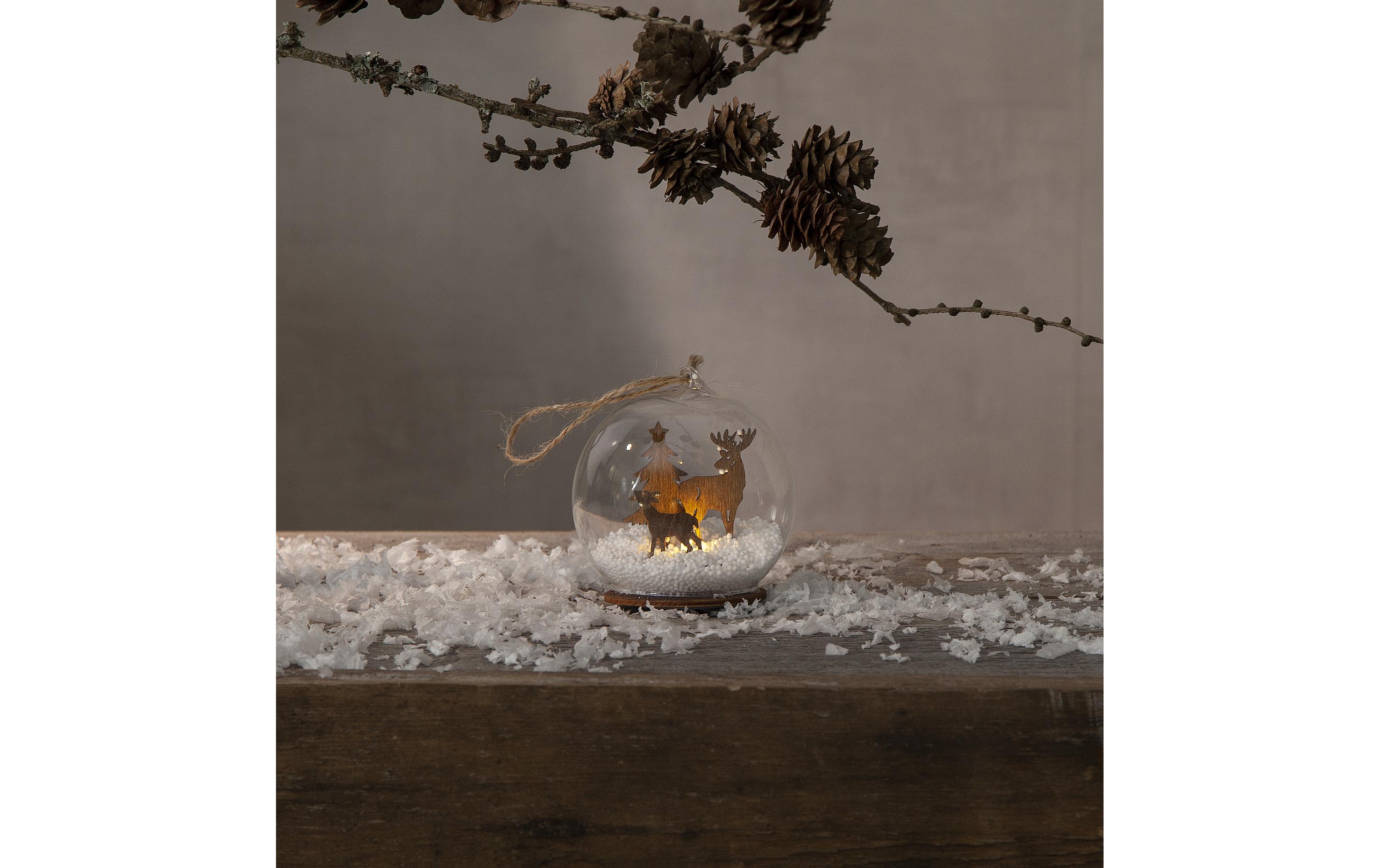 Tischdeko Kugel Fauna, 9 cm, BraunWeihnachtskugel mit Beleuchtung