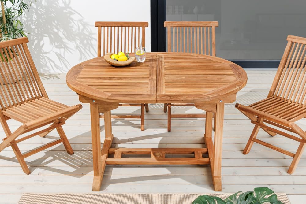 riess-ambiente.de Ausziehbarer Gartentisch Empire Teak 120-180cm Natur Teakholz oval