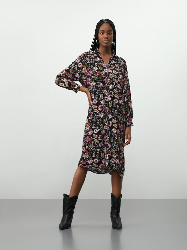 Vestido midi camisa - Preto