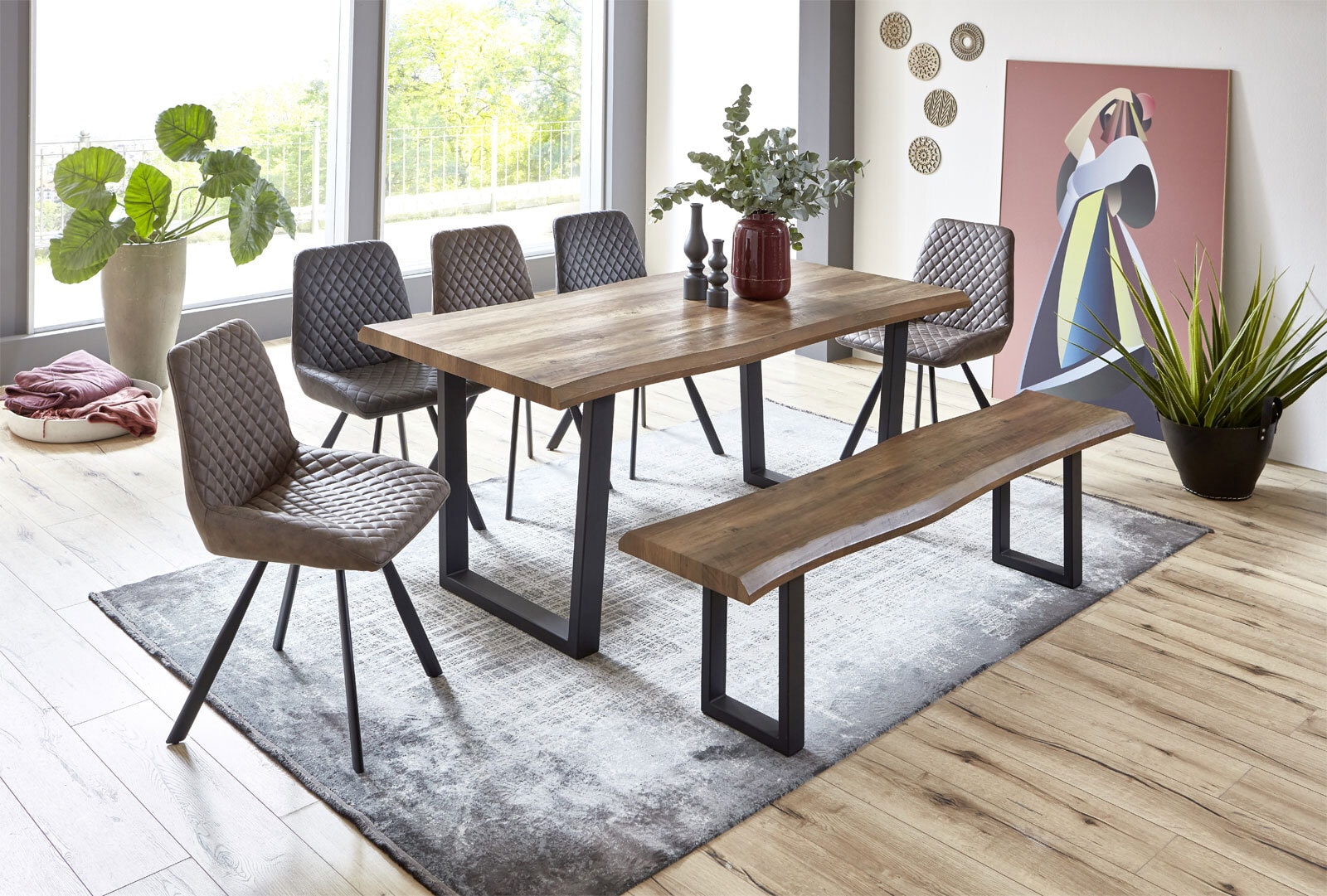 Bank THEA 180 x 46 cm Akazie braun/ schwarz