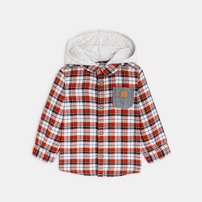 Chemise à carreaux à capuche orange bébé garçon