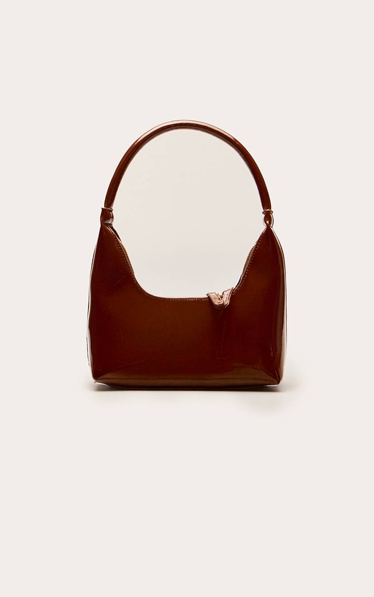 Chocolat Sac À Bandoulière Structuré Verni À Double Zip