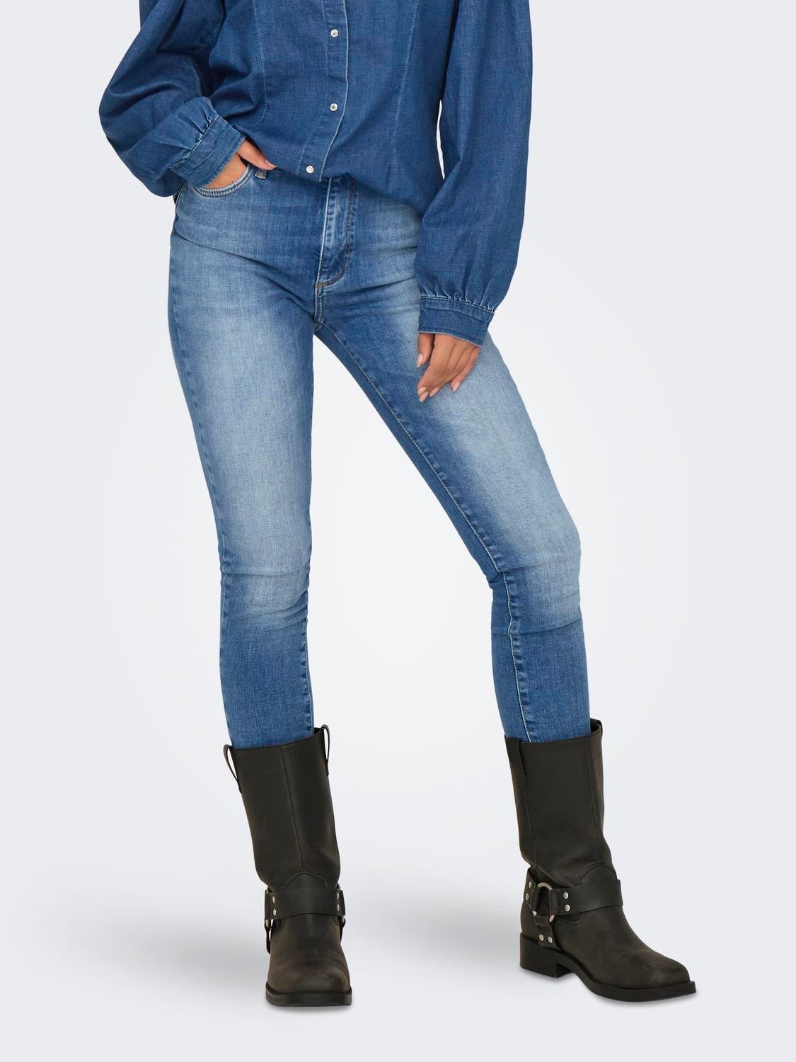 ONLFOREVER Hohe Taille Skinny Fit Jeans Dark Medium Blue Denim