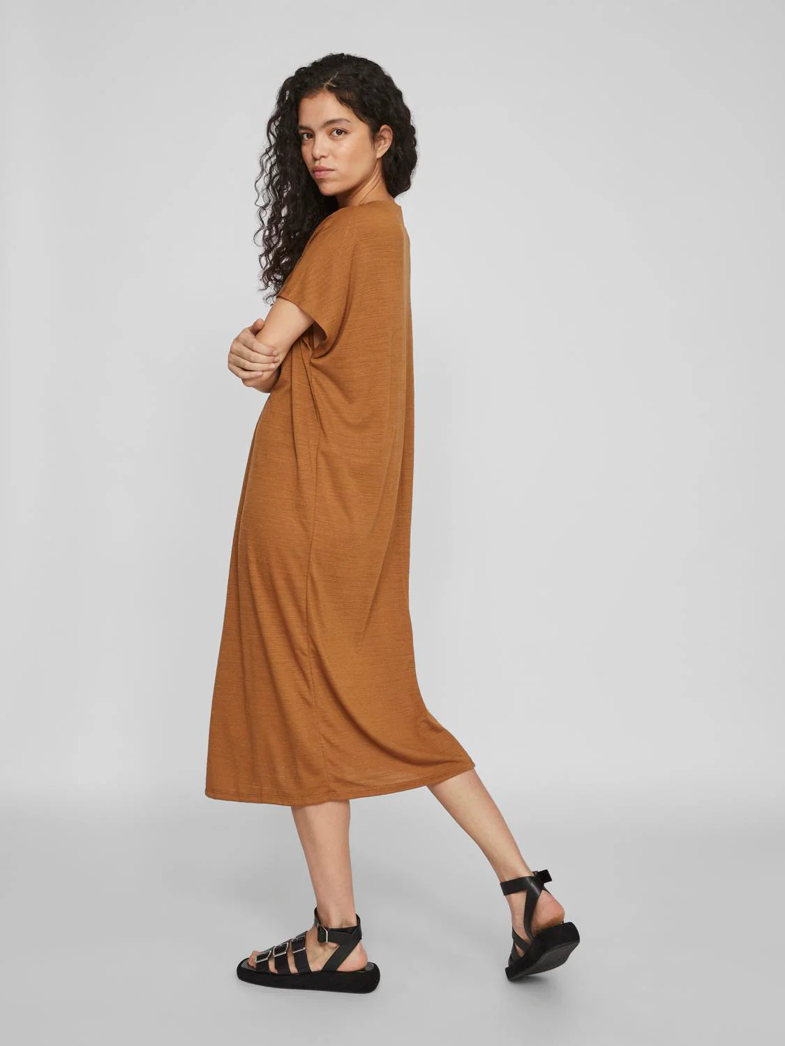 Vila  Vibrielle V-neck midi kjole - Rubber