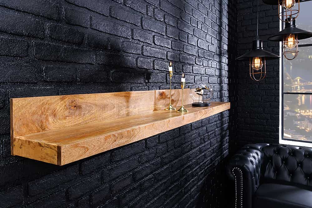 Massives Wandregal MAKASSAR 110cm natur Mangoholz handmade