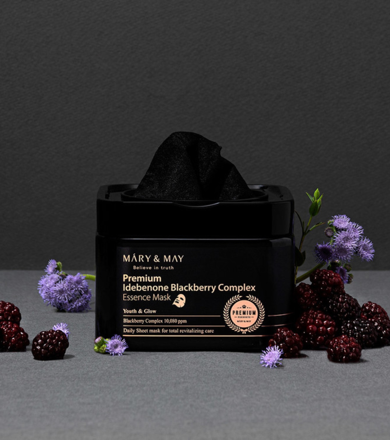 Mary & May - Máscara Premium Idebenone Blackberry Complex Essence - 20ea