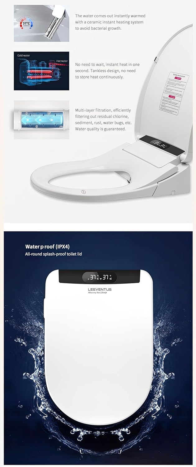L-MSC403 neues Modell, Smart Bidet mit RF-Fernbedienung – Tanklos, Durchlauferhitzer, Sitzheizung, LED-Nachtlicht, Föhn, Ladydusche & Gesäßdusche, oszillierende Düse