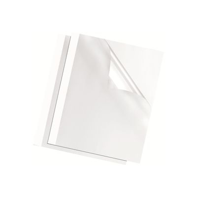 Fellowes - 100 couvertures à reliure pour machine thermique A4 (21 x 29,7 cm) - 200 g/m² - 3 mm - face transparente, dos carton blanc