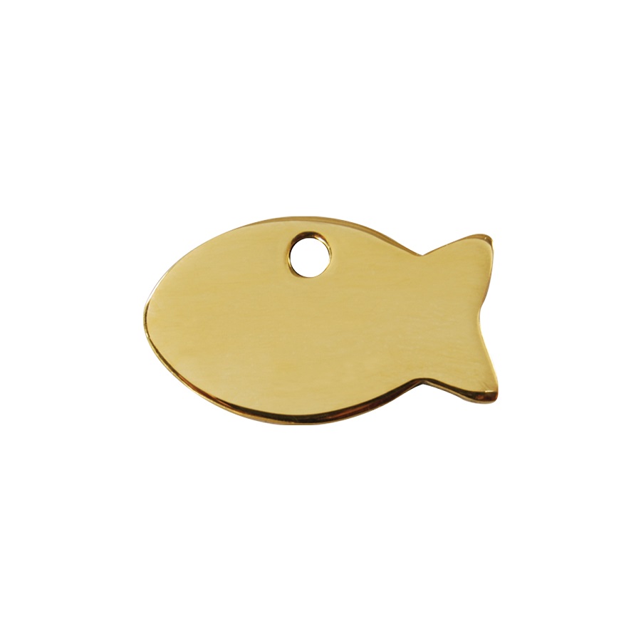 Placa de identificação para cães em latão com formato de peixe