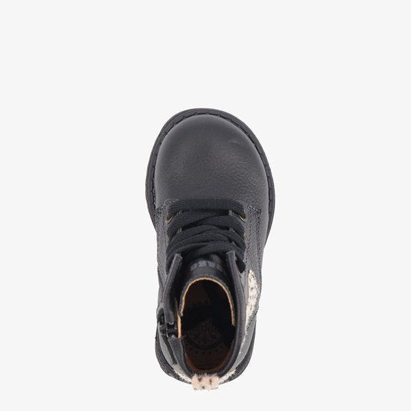 Braqeez leren meisjes veterboots zwart met hartjes