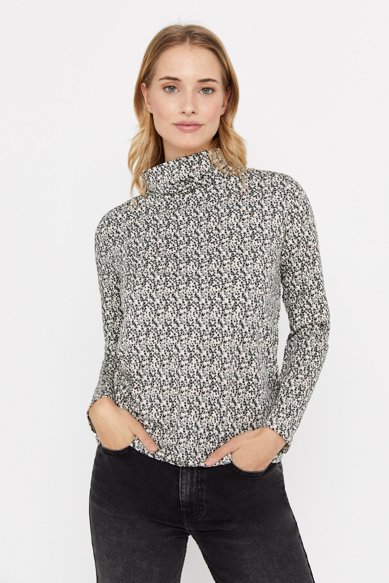 Camiseta de gola alta estampada - Estampa branca
