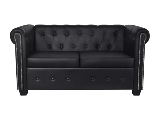 Canapé Chesterfield à 2 places cuir synthétique noir