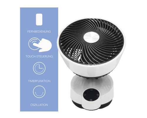 Penguin tafelventilator, Ø 24,5 cm, 50 W, kunststof, wit/zwart, met timer, touchbediening en afstandsbediening