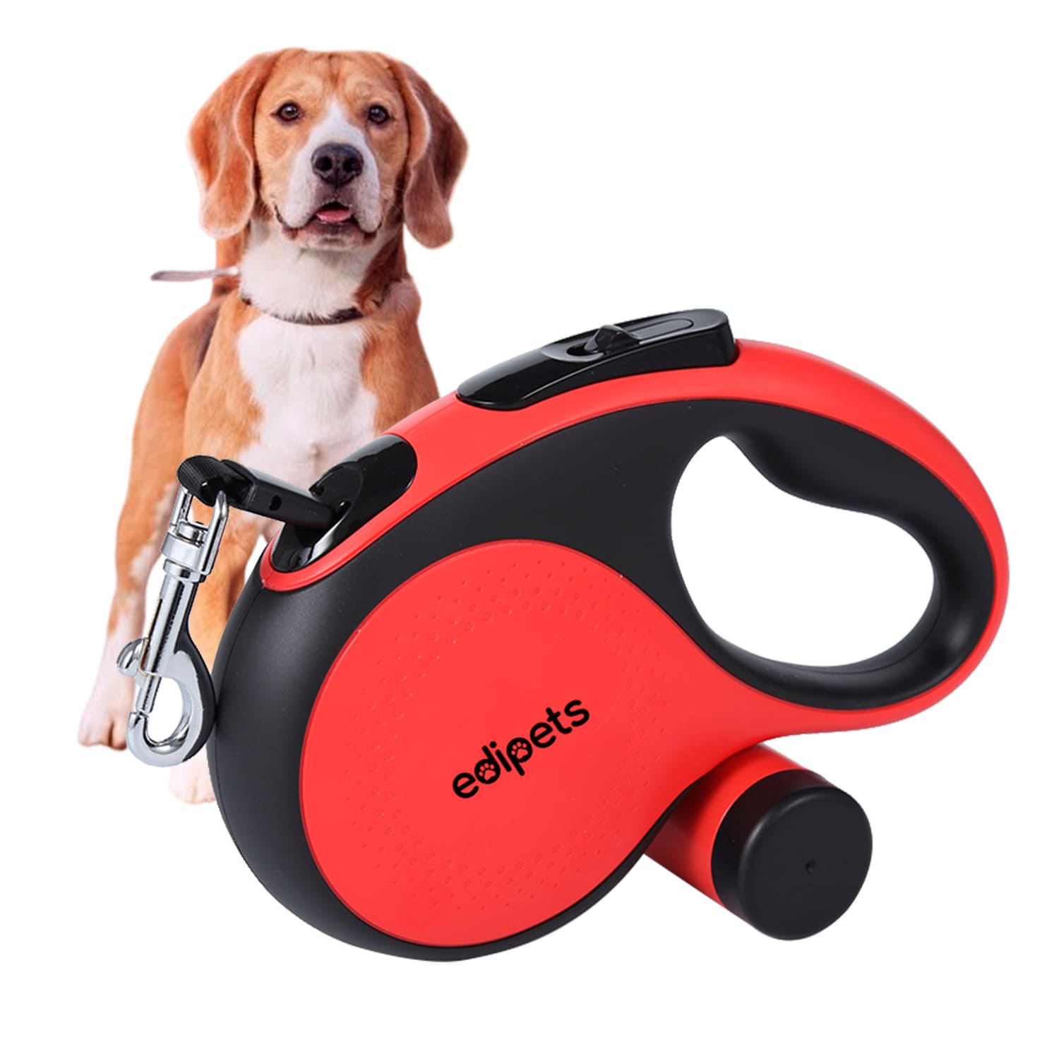 Guia extensível Edipets com sistema de travagem vermelho para cães