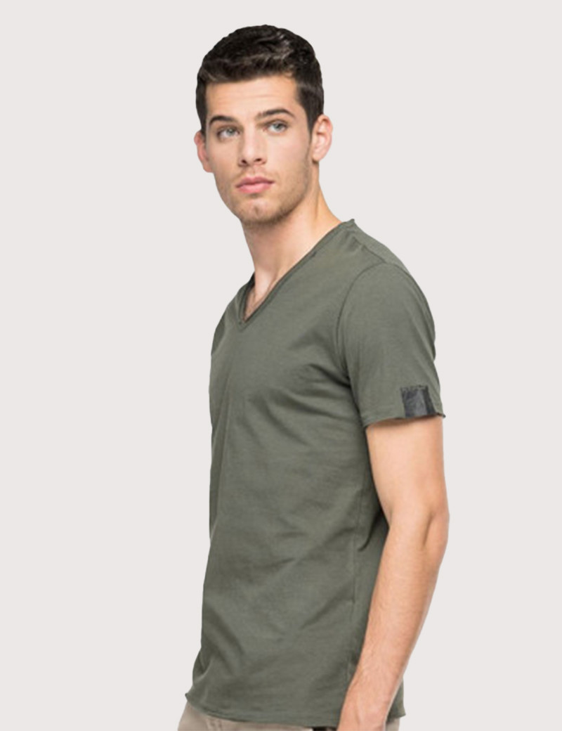 REPLAY T-SHIRT COL V COTON GRIS