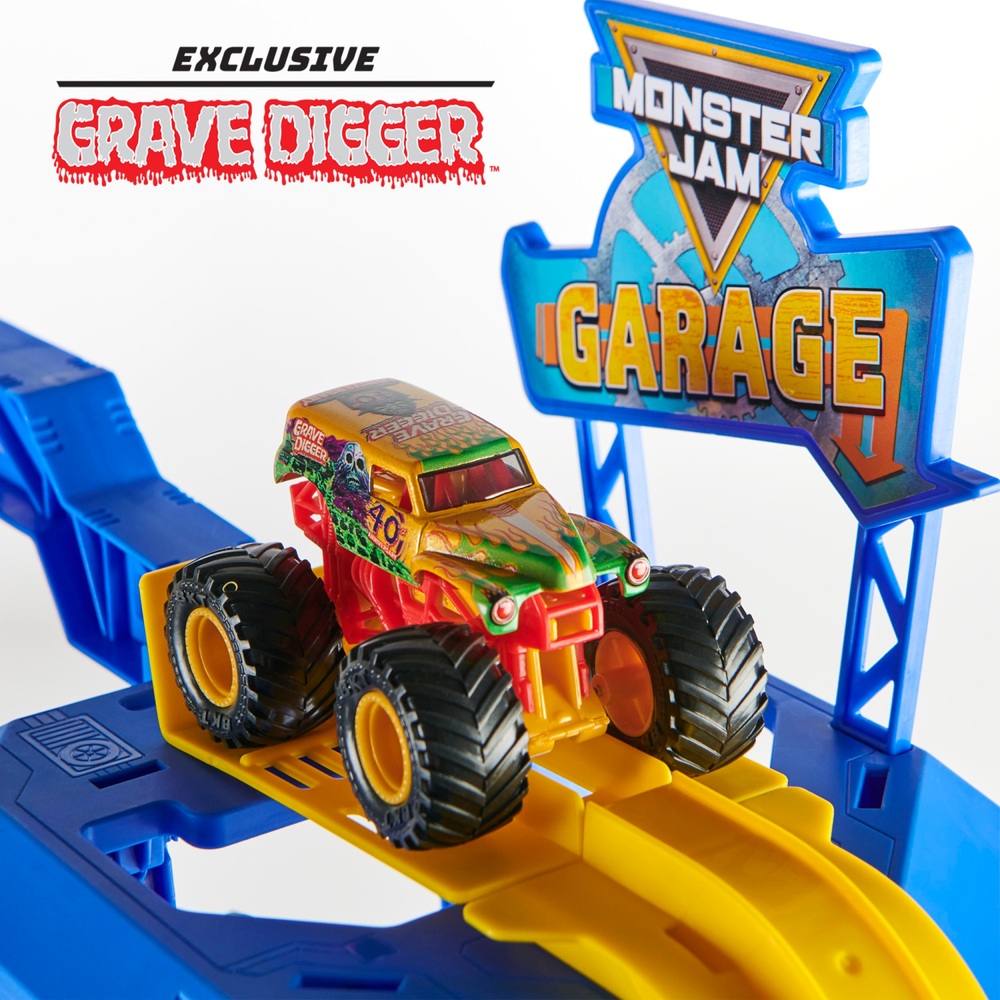 Monster Jam Garagen-Spielset mit 1:64 Grave Digger