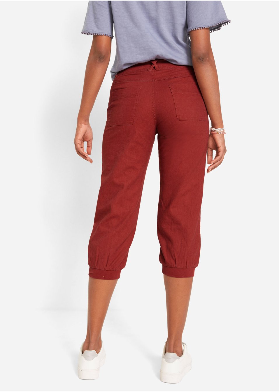 Pantalon en lin 3/4 avec taille confortable, Loose-Fit