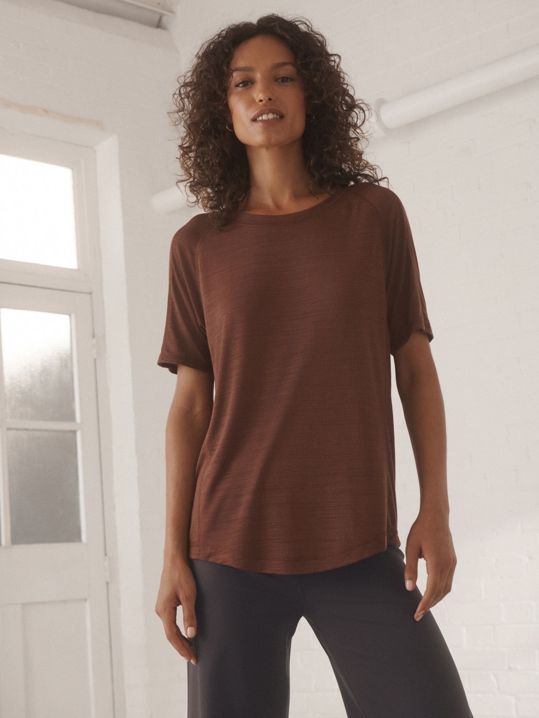 Roestbruin - Active Lichtgewicht T-shirt met ronde hals en korte mouwen
