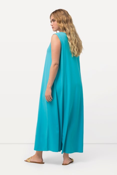 Jersey-Maxikleid, A-Linie, V-Ausschnitt, ärmellos