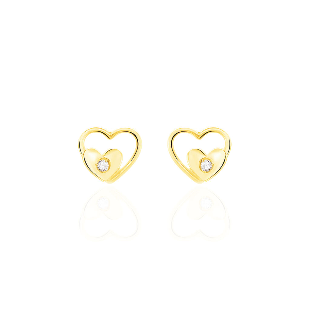 Boucles D'oreilles Puces Terentille Coeur Or Jaune Oxyde De Zirconium