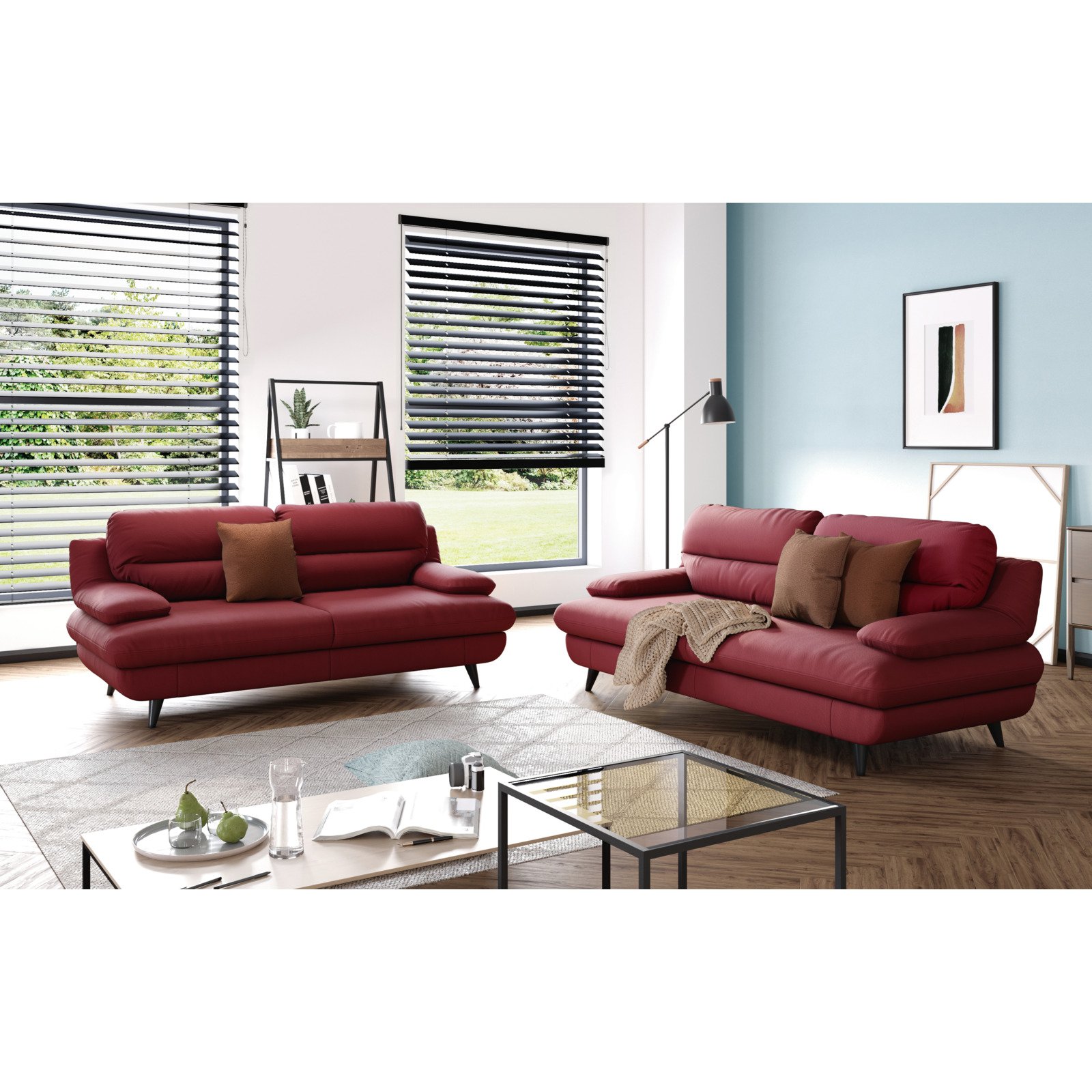 2.5er-Sofa Pike Leder rot