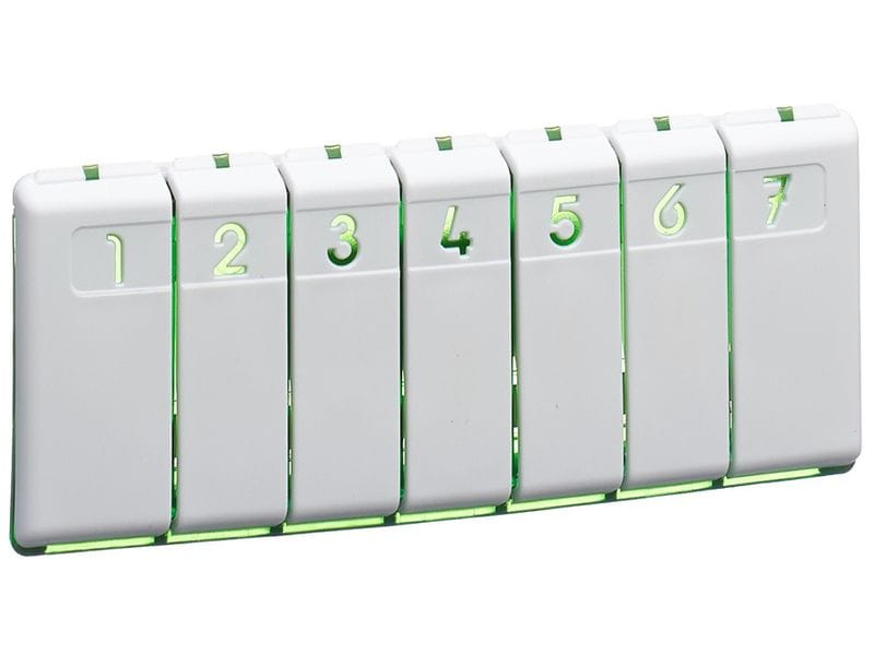 Pilbox Wochenpillenspender City grün Medikamentenbox mit 7 Fächer