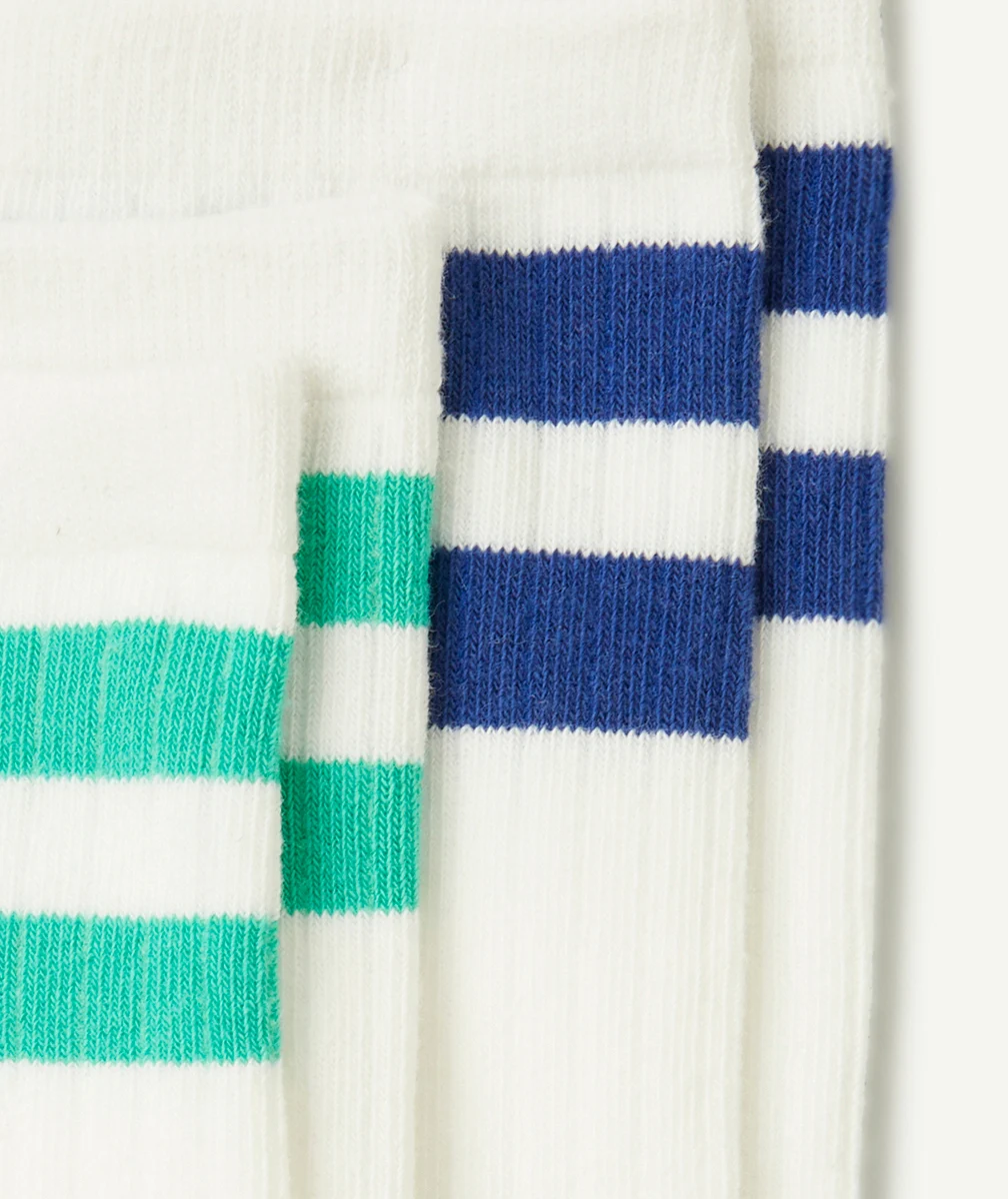lot de 2 paires de chaussettes hautes fille en coton bio avec bandes colorées