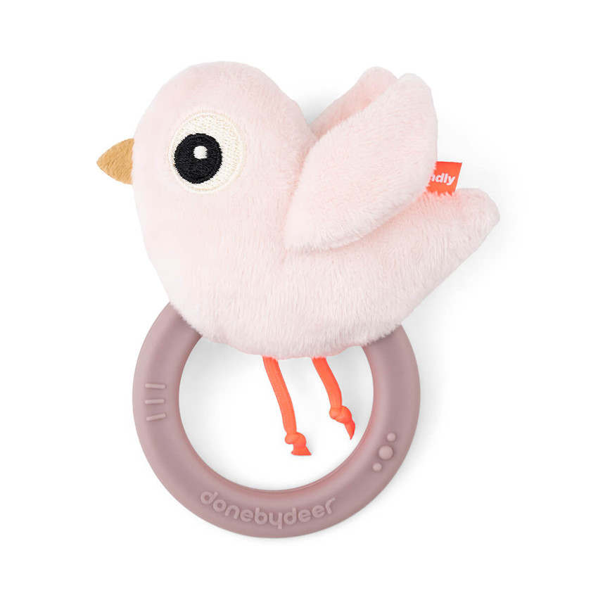 Hochet avec anneau de dentition Birdee rose