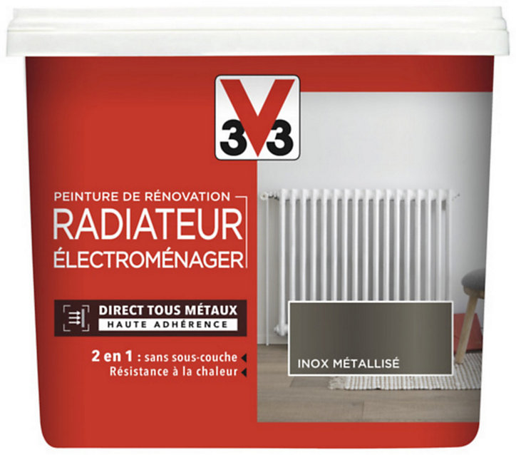 Peinture de rénovation radiateur électroménager V33 inox métallisé 0,75L