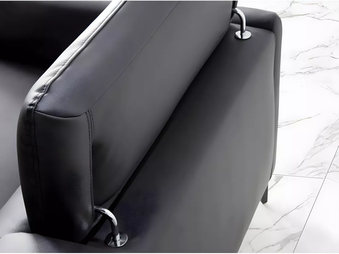 Canapé d'angle droit cuir noir et pieds acier inoxydable Yaro