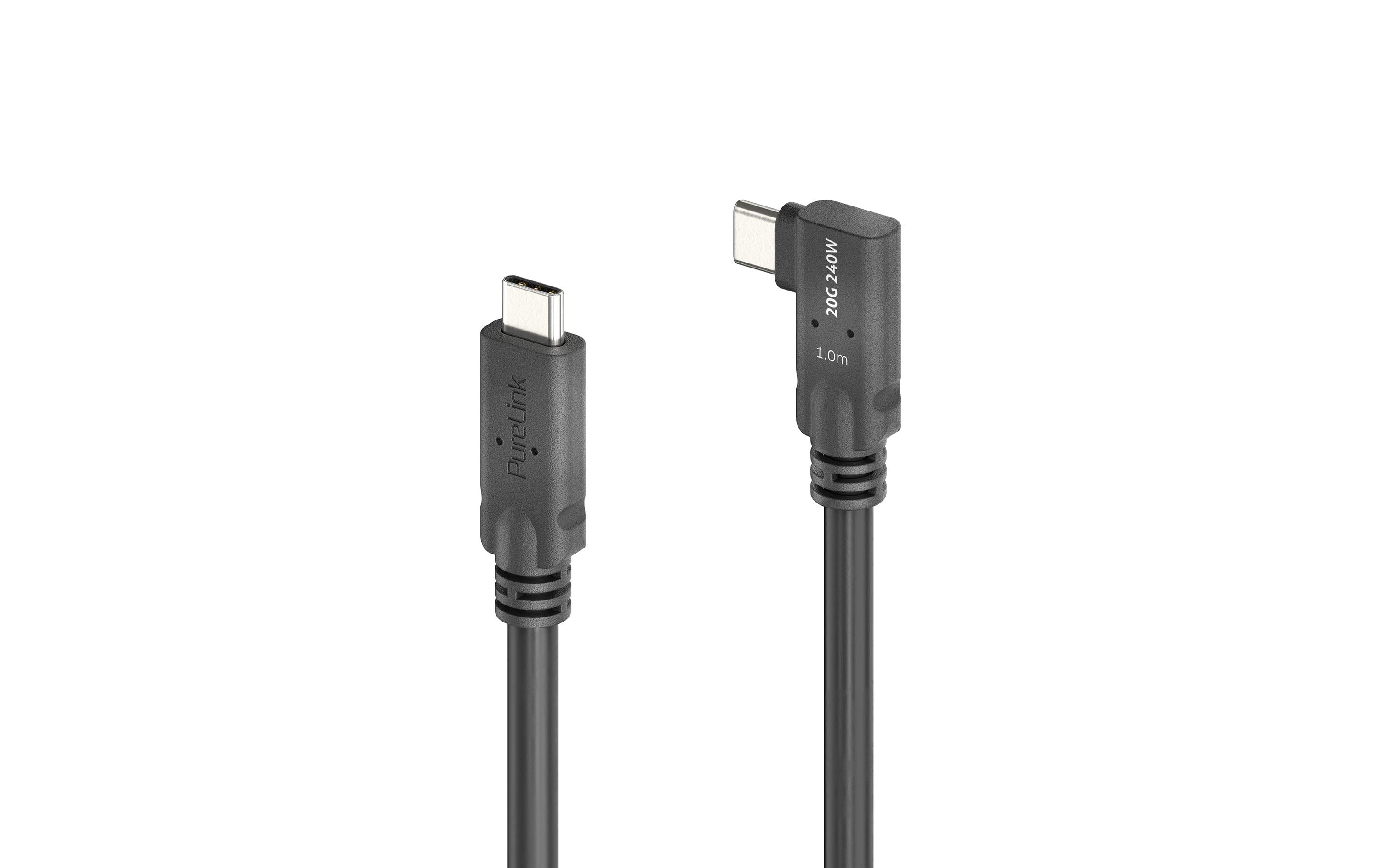 USB4-Kabel USB C - USB C 1 mUSB-C auf 90° USB-C Kabel (links/rechts) mit E-marker USB4 Gen2x2 20 Gbps, 240 W – PureInstall 1.00 m