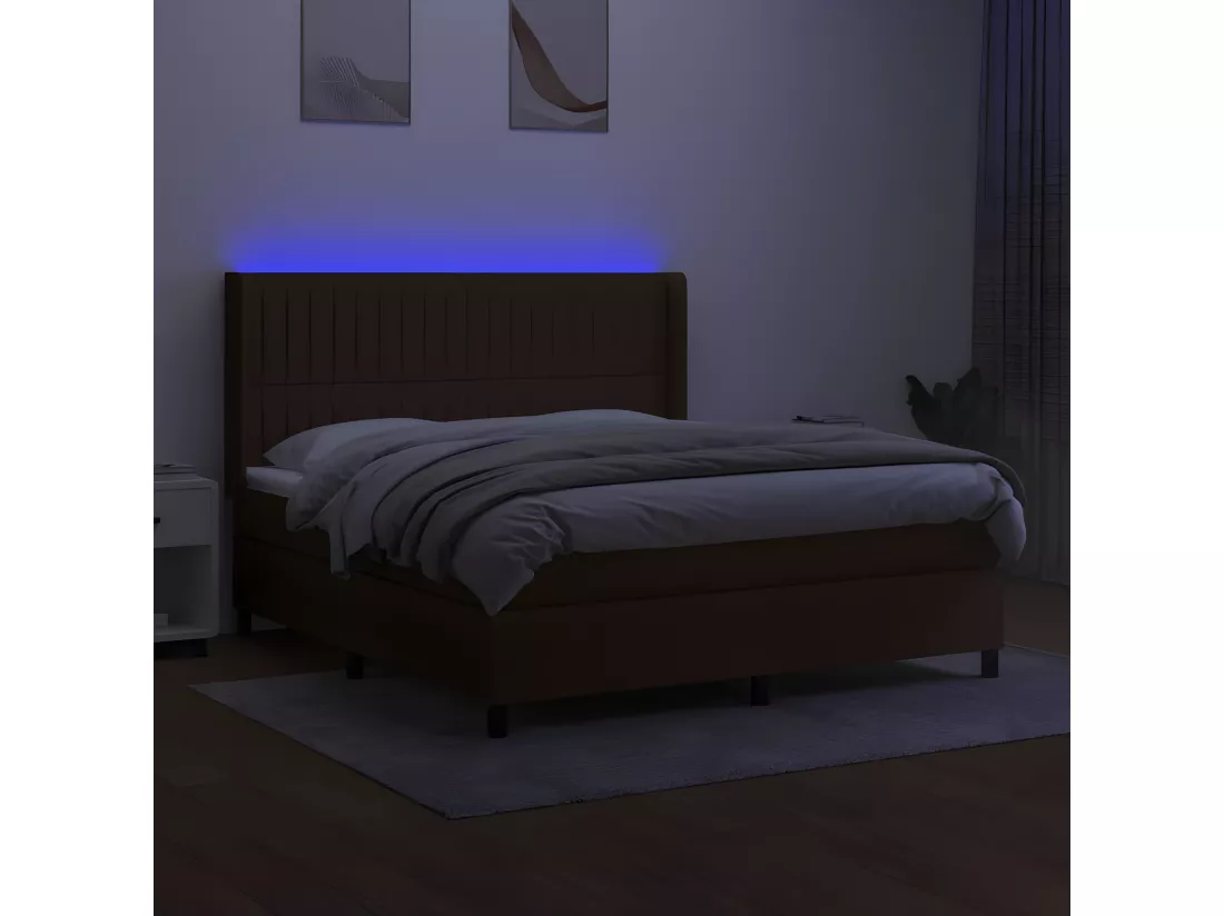 Sommier tapissier matelas et LED Marron foncé 160x200 cm Tissu
