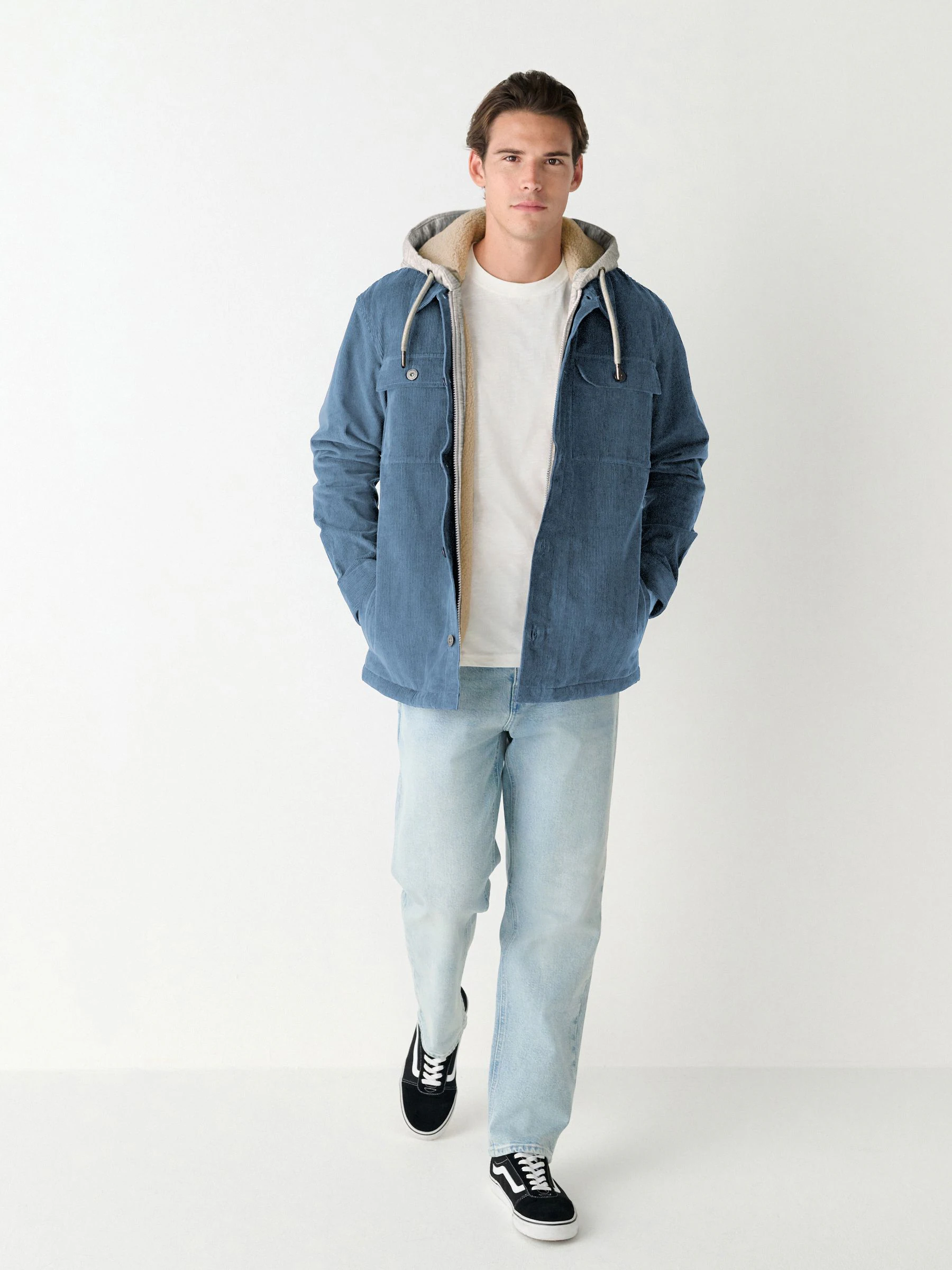 Blauw - Hooded Corduroy Borg Lined Shacket