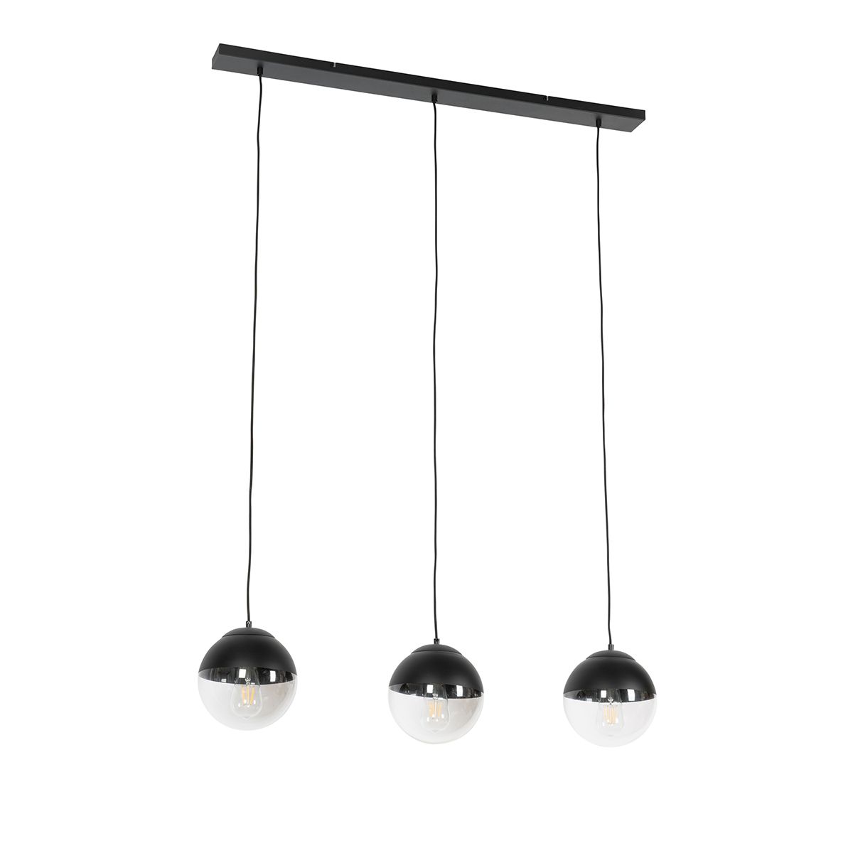 Retro hanglamp zwart met helder glas langwerpig 3-lichts - Eclipse