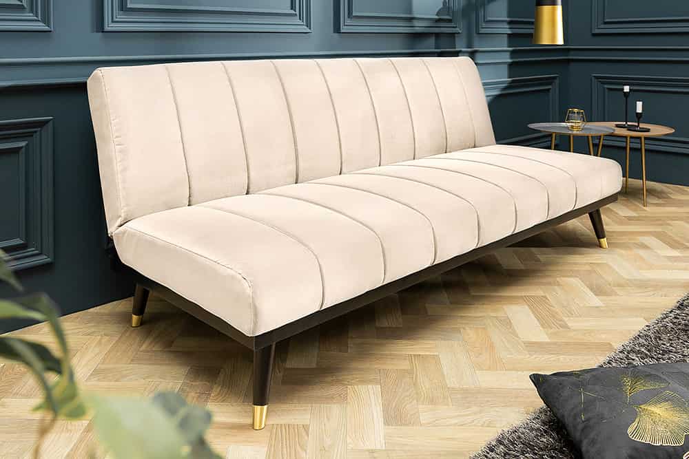 Design Schlafsofa PETIT BEAUTÉ 180cm champagner beige Samt 3-Sitzer