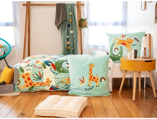 COTE DECO - Ensemble couette + 1 oreiller Parure de lit enfant safari - 100% coton adouci 57 fils - 1...