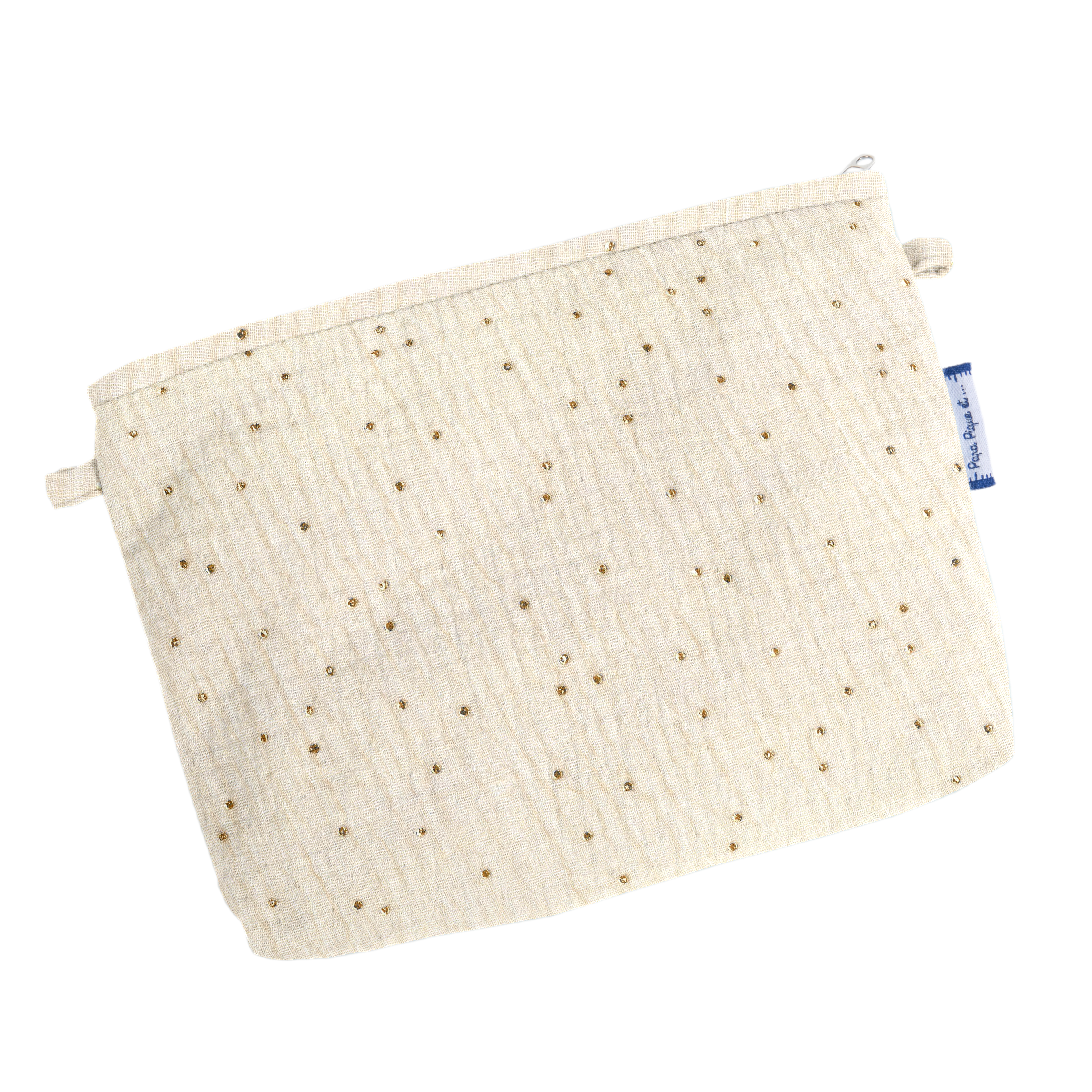Mini Pochette Tissu Gaze Pois Or Écru
