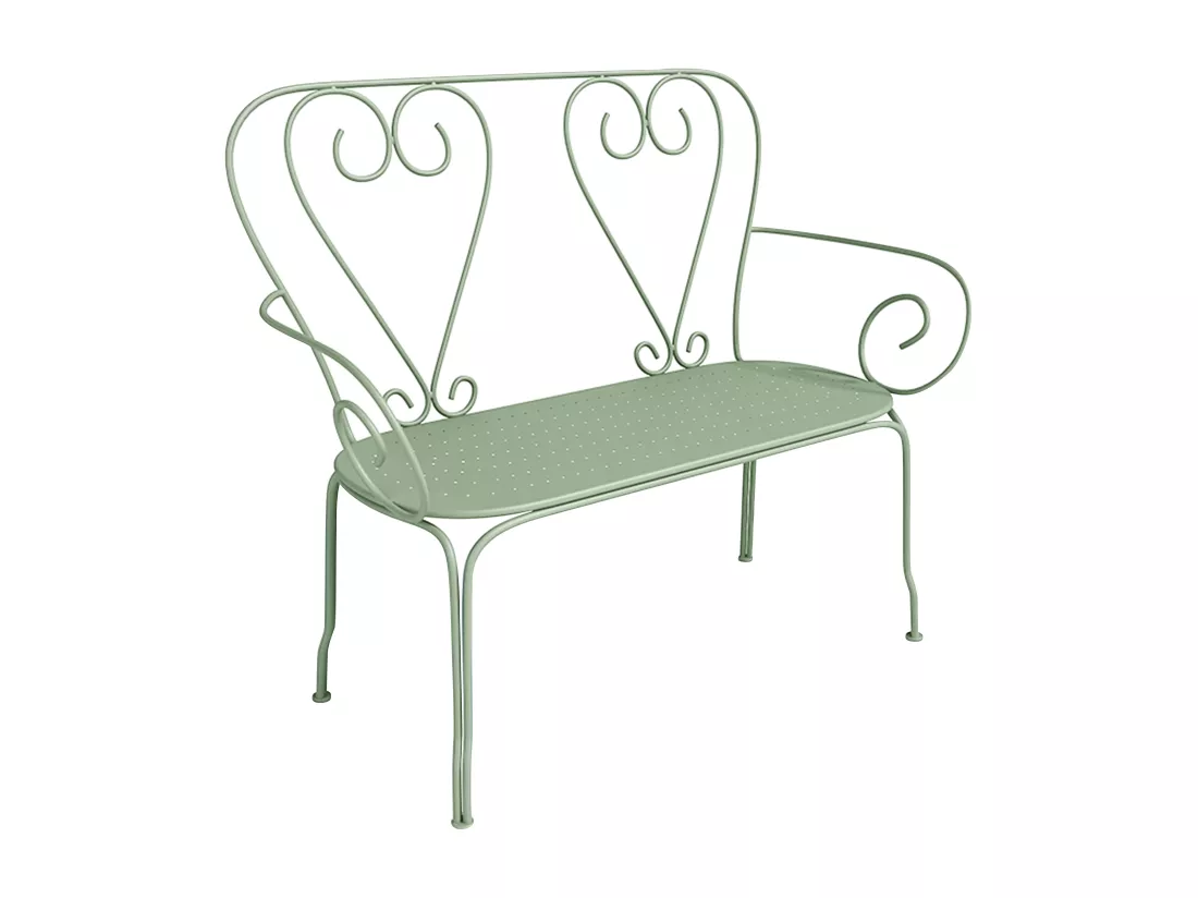 Banc de jardin en métal façon fer forgé - Vert amande - GUERMANTES de MYLIA