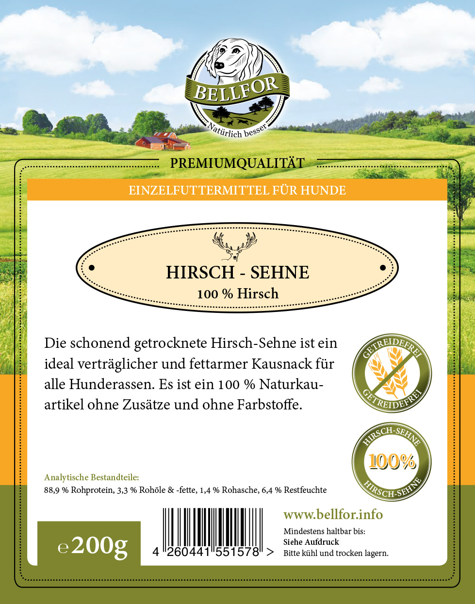 Snack pour chiens - tendon de cerf - hirsch-sehne - 200g