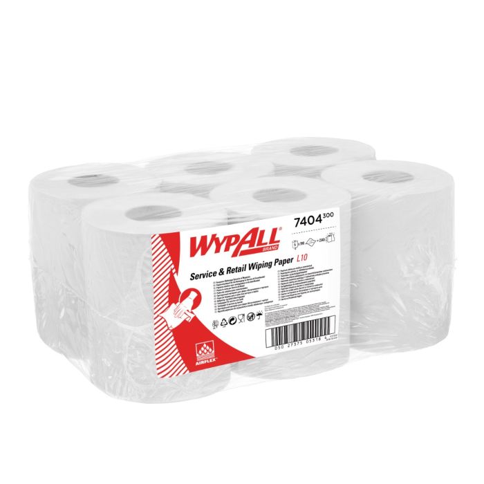 WypAll 7404 6rollen L10 papieren poetsdoek op rol 1-laags wit (7404)