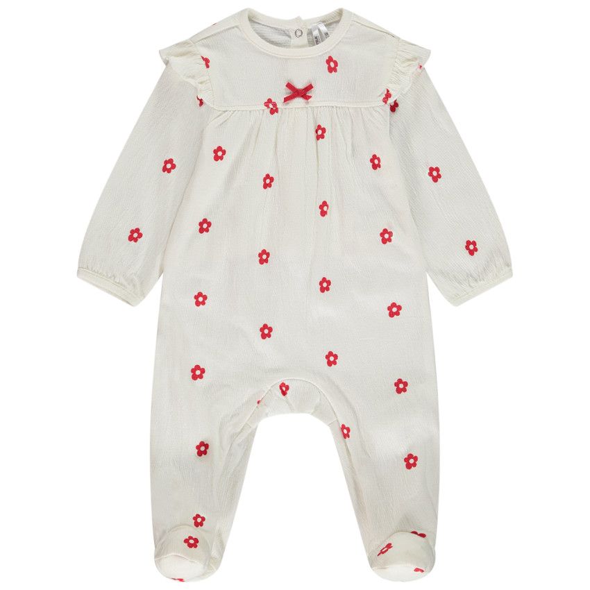Dors-bien en jersey froissé imprimé fleuri pour bébé fille - Ecru