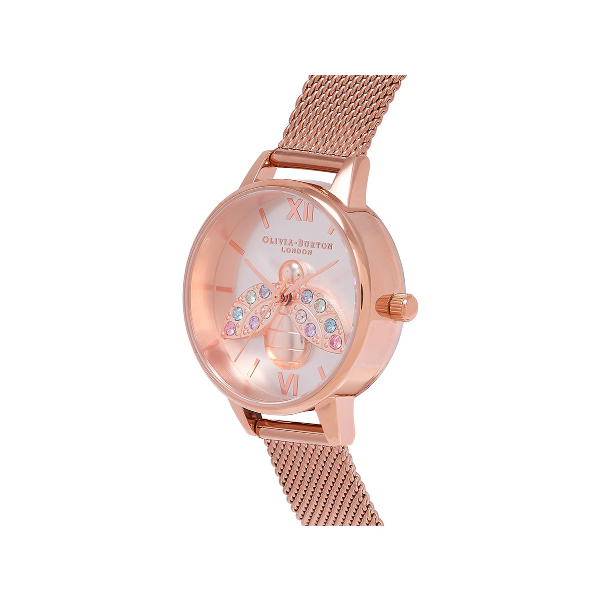 Montre OLIVIA BURTON Rainbow bee femme bracelet acier doré rose