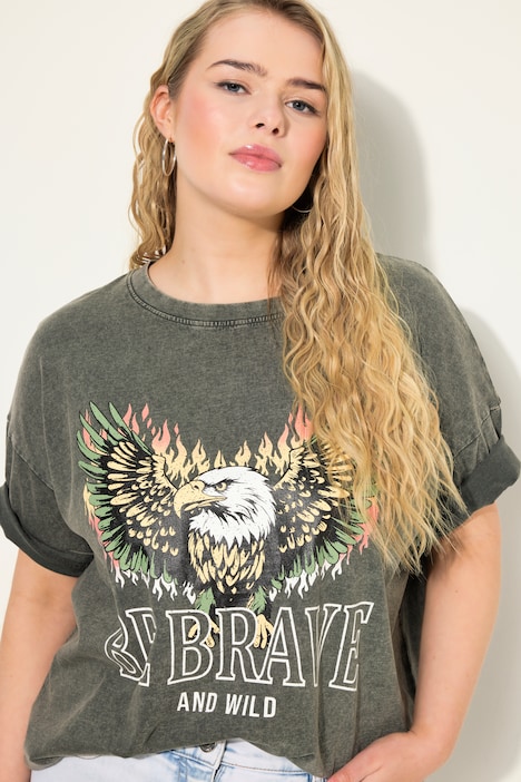 T-Shirt, oversized, Frontprint, Acid Wash, Rundhals, Halbarm