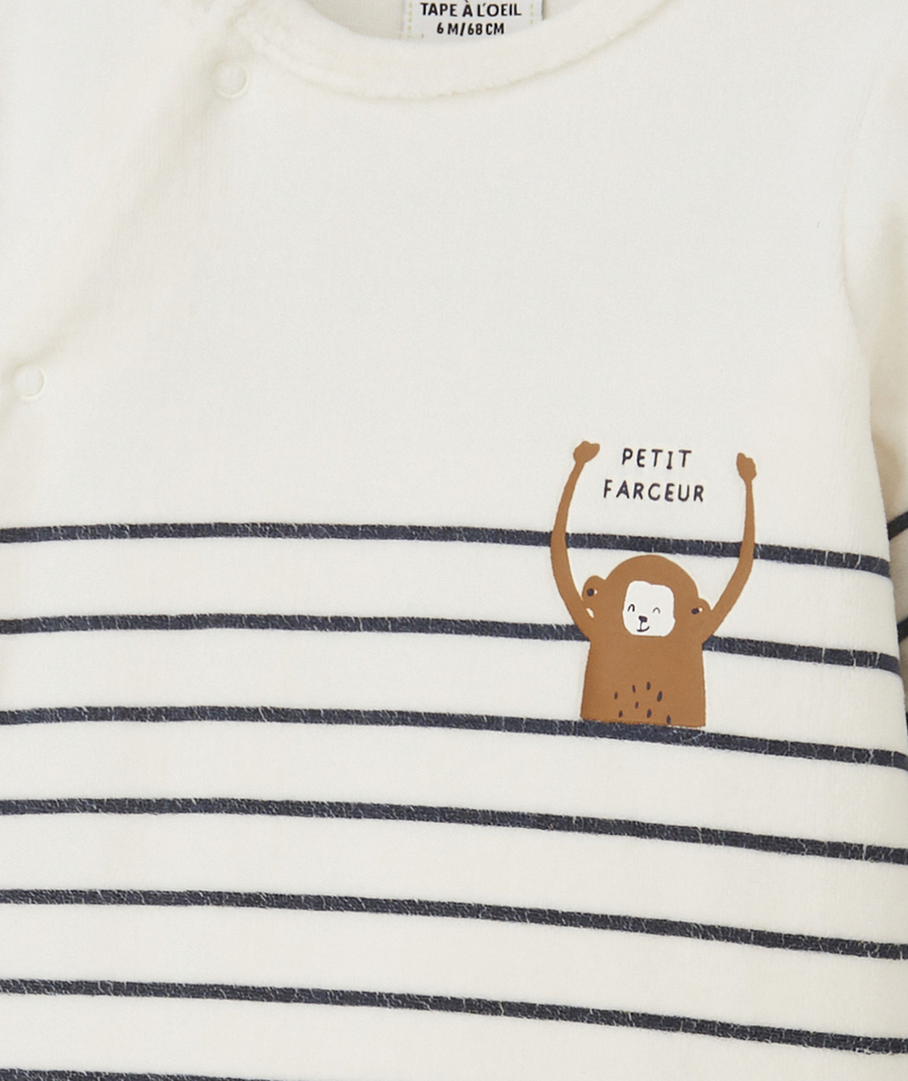 DORS BIEN VELOURS EN COTON RECYCLÉ BLANC RAYÉ BLEU BÉBÉ